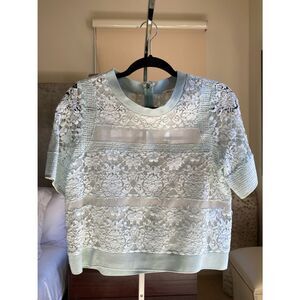 Rebecca Taylor Pale Mint Lace Short-Sleeve Top